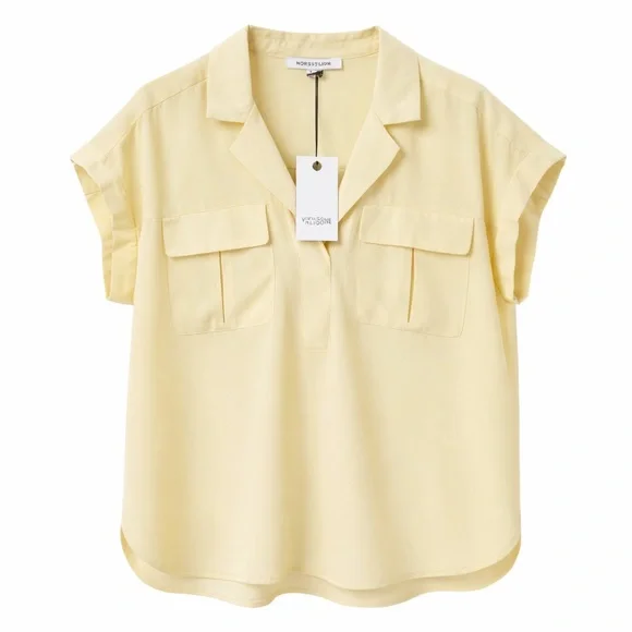 Rose & Olive Pale Yellow Camp-Collar Short Sleeve Blouse - Picture 2 of 7